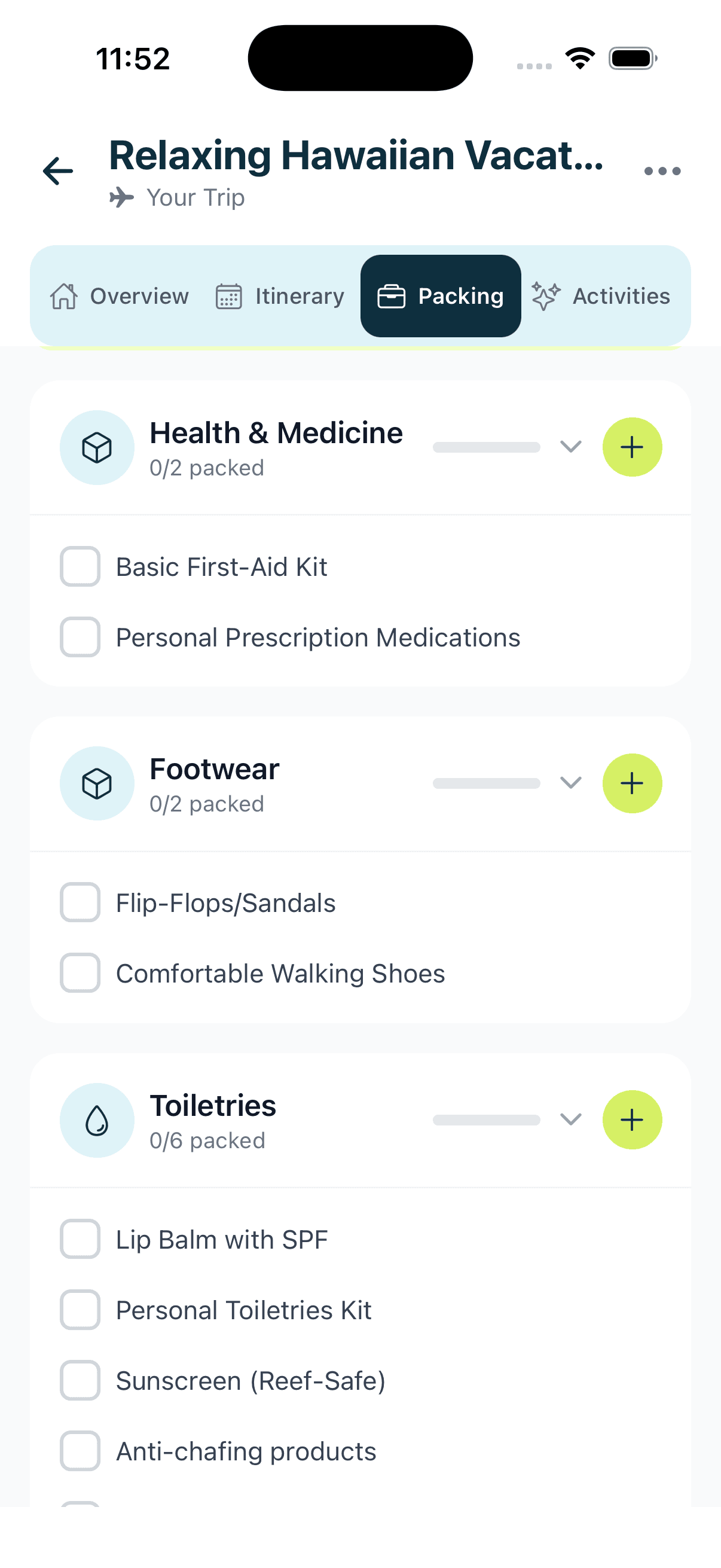 Smart packing list