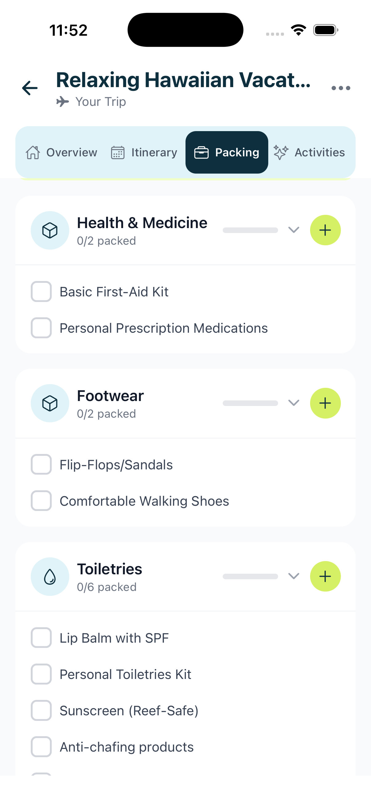 Smart packing list